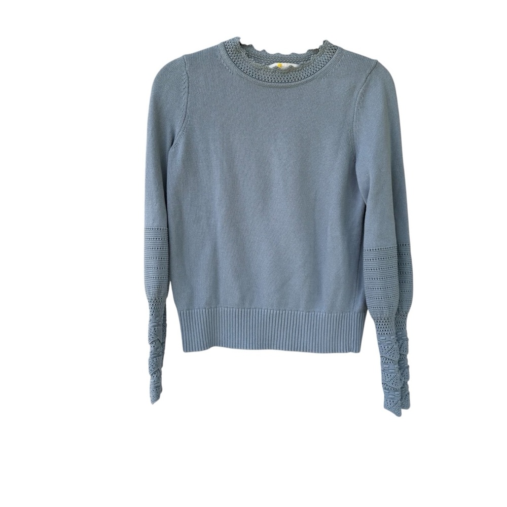Boden Blue Knit Sweater with Scalloped Edges, Size 6, EUC